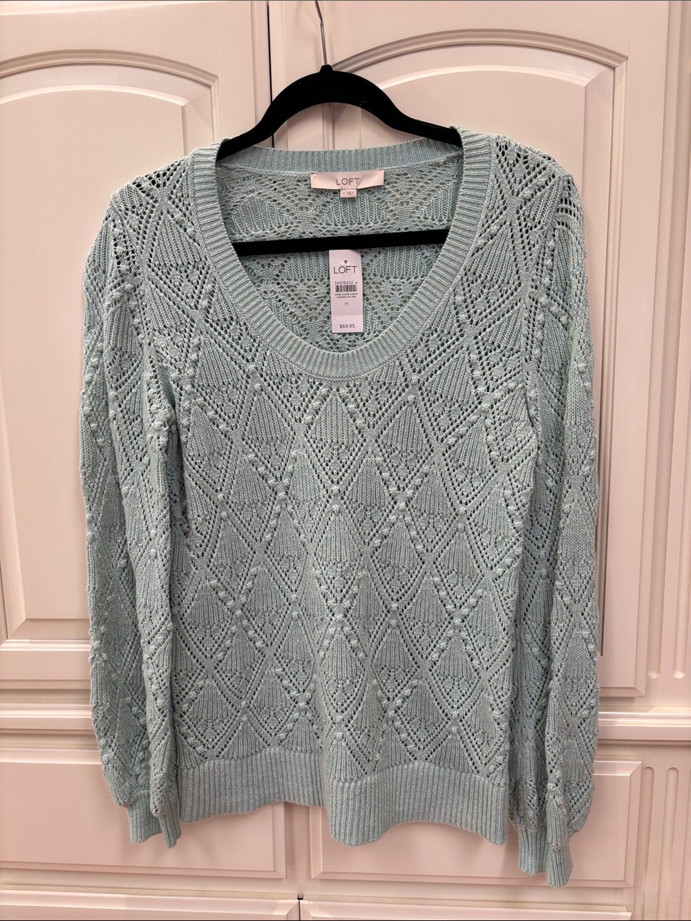 LOFT Women's Light green Openwork Scoop-Neck Sweater